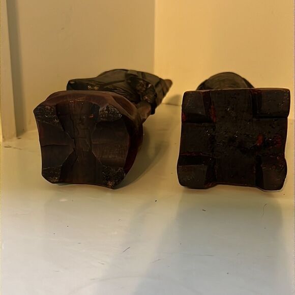 Vintage Pair of 2 Hard Carved Wood Figures Confucius and God of Longlife - Picture 5 of 8